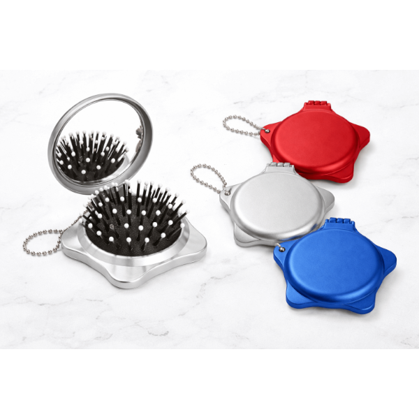 מראת כיס עם מברשת נשלפת – אביזר טיפוח נוח לנשיאה בתיק